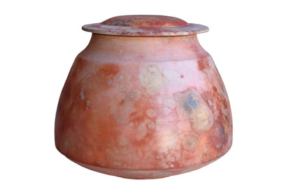Ceramic Lidded Container with Orange Mottled Glazes