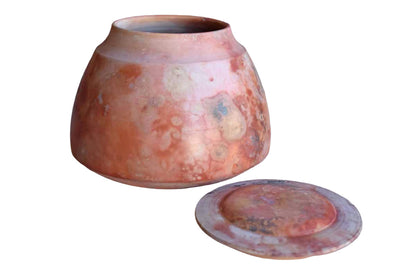 Ceramic Lidded Container with Orange Mottled Glazes