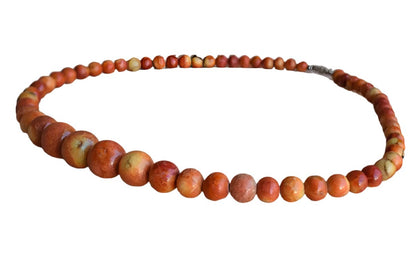 Round Striated Orange Stone Graduated Necklace