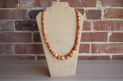Round Striated Orange Stone Graduated Necklace