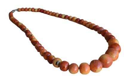 Round Striated Orange Stone Graduated Necklace