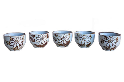 Small Stoneware Drinking Cups with White Flowers