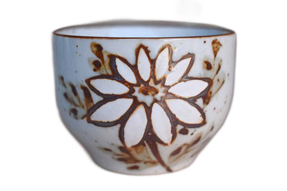 Small Stoneware Drinking Cups with White Flowers