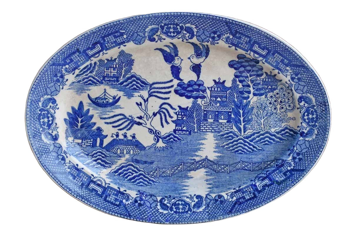 House of Blue Willow (Japan) Oval Ceramic Platter with Blue Willow Design