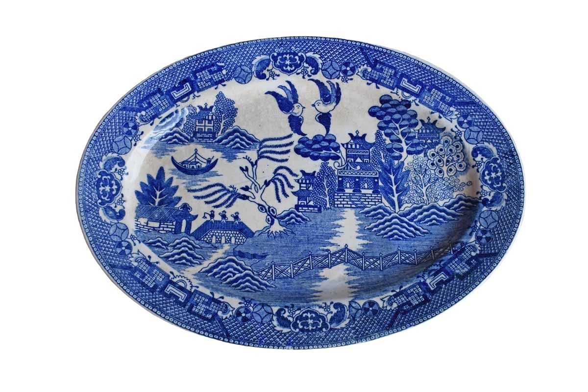 House of Blue Willow (Japan) Oval Ceramic Platter with Blue Willow Design