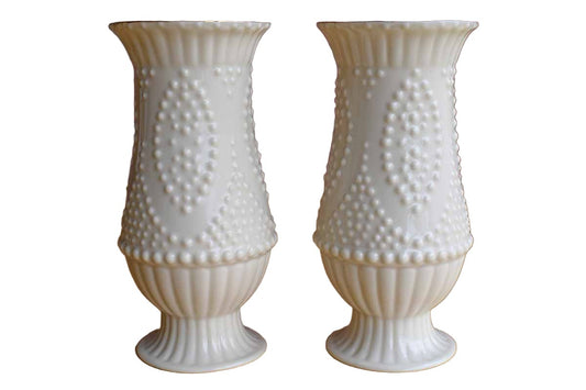 Lenox Pair of Porcelain Bud Vases with Ornate Beaded Pattern