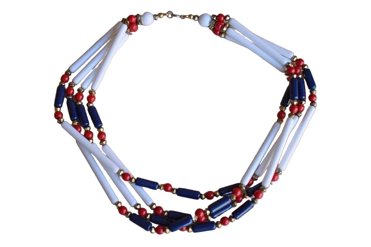 Mens three long layered red beaded necklace- S&L Jewellery
