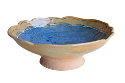Lovely Handmade Ceramic Pedestal Dish with Scalloped Rim