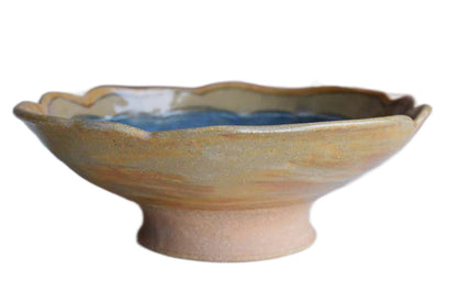 Lovely Handmade Ceramic Pedestal Dish with Scalloped Rim