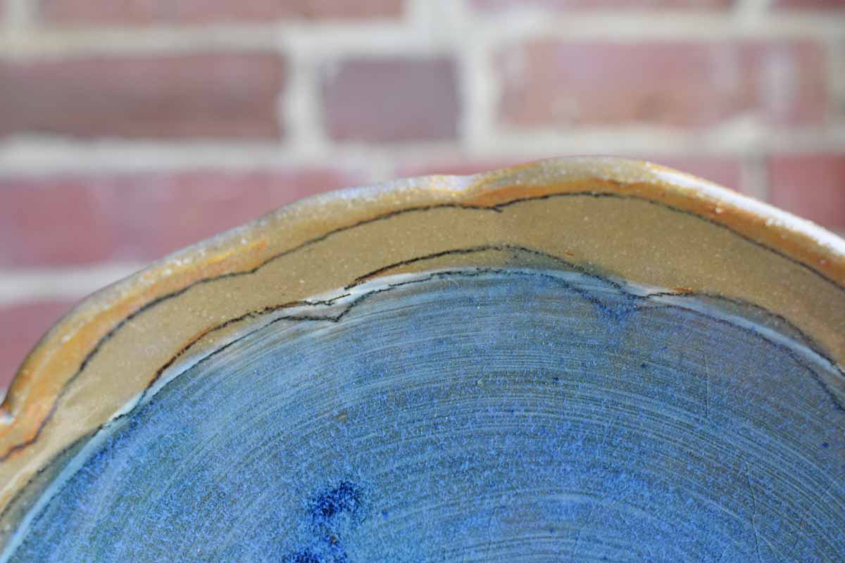 Lovely Handmade Ceramic Pedestal Dish with Scalloped Rim