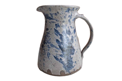 Stoneware Pitcher with Splattered Blue and Solid Gray Glazes