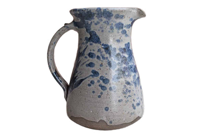 Stoneware Pitcher with Splattered Blue and Solid Gray Glazes