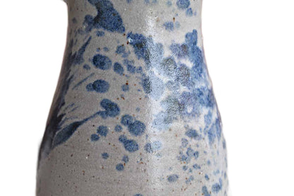 Stoneware Pitcher with Splattered Blue and Solid Gray Glazes