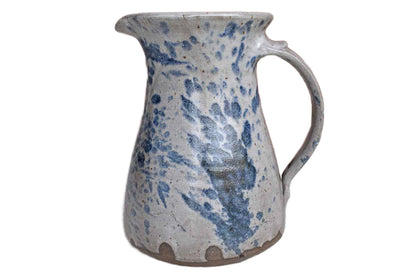 Stoneware Pitcher with Splattered Blue and Solid Gray Glazes