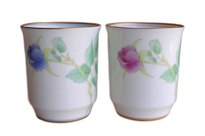 Pair of Delicate Porcelain Cups with Pastel Roses