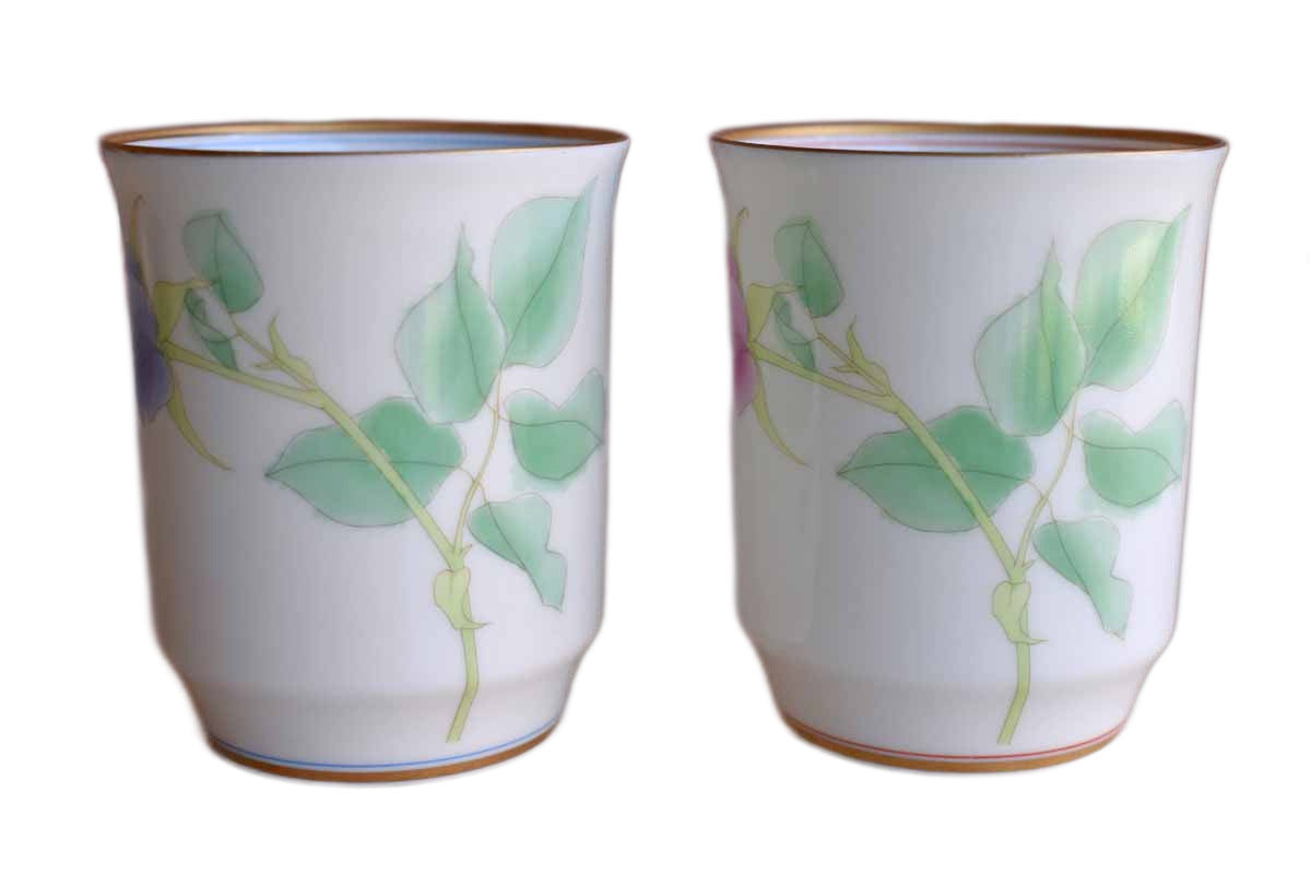 Pair of Delicate Porcelain Cups with Pastel Roses