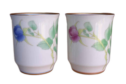Pair of Delicate Porcelain Cups with Pastel Roses