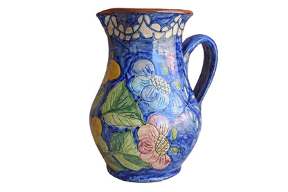 LA Artesanato (Portugal) Small Stoneware Pitcher with Colorful Incised Flower Designs