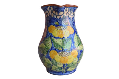 LA Artesanato (Portugal) Small Stoneware Pitcher with Colorful Incised Flower Designs