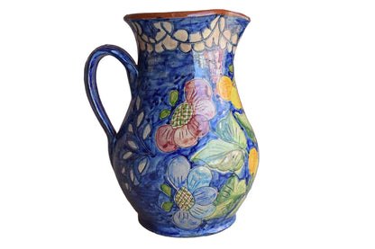 LA Artesanato (Portugal) Small Stoneware Pitcher with Colorful Incised Flower Designs