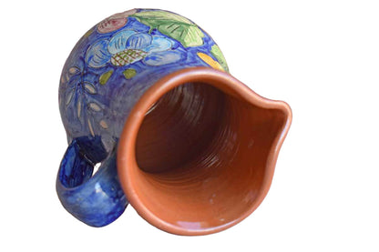 LA Artesanato (Portugal) Small Stoneware Pitcher with Colorful Incised Flower Designs