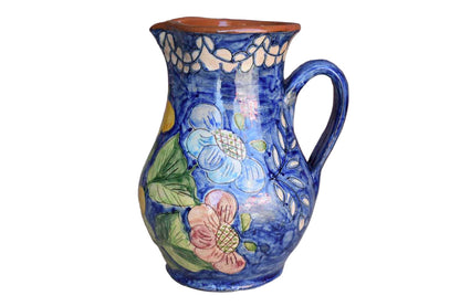 LA Artesanato (Portugal) Small Stoneware Pitcher with Colorful Incised Flower Designs