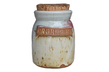 Stoneware "Problems" Jar with Cork Stopper
