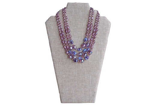 4-Strand Glimmery Purple Glass Bead Necklace