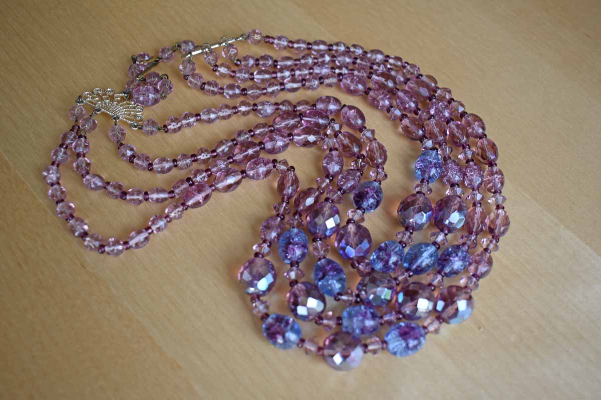 4-Strand Glimmery Purple Glass Bead Necklace