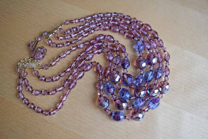4-Strand Glimmery Purple Glass Bead Necklace