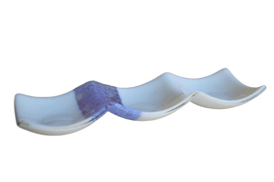 Art Glass Divided Serving Tray with Band of Purple Shapes