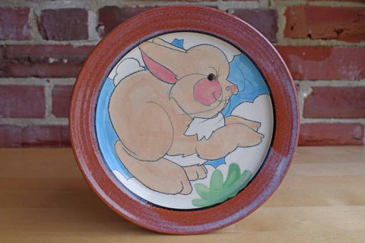 Little Redware Plate with Hopping Rabbit