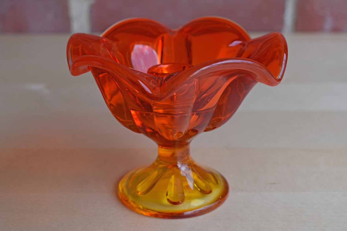 Candle Holder and Serving Bowl with Amberina Glass Pattern