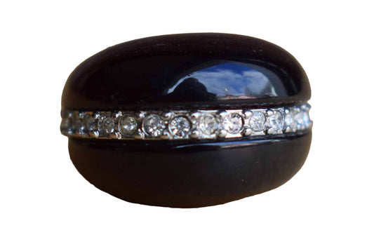 Resin Tortoiseshell and Silver Rhinestone Cocktail Ring
