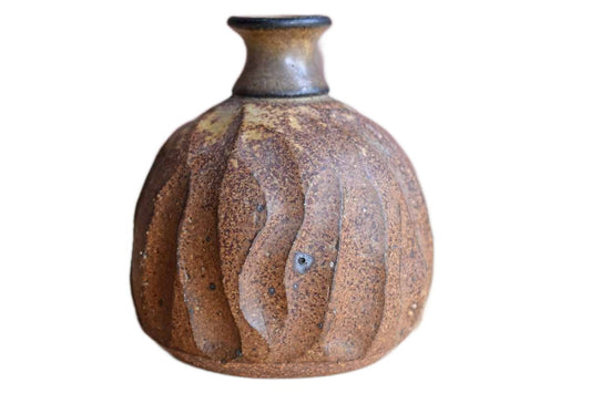 Brown Stoneware Vase with Sand Rivet-Like Patterns