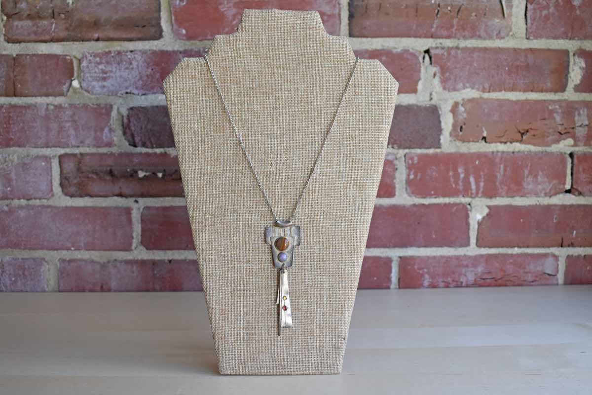Silver Handmade Artsy Necklace with Inset Stones