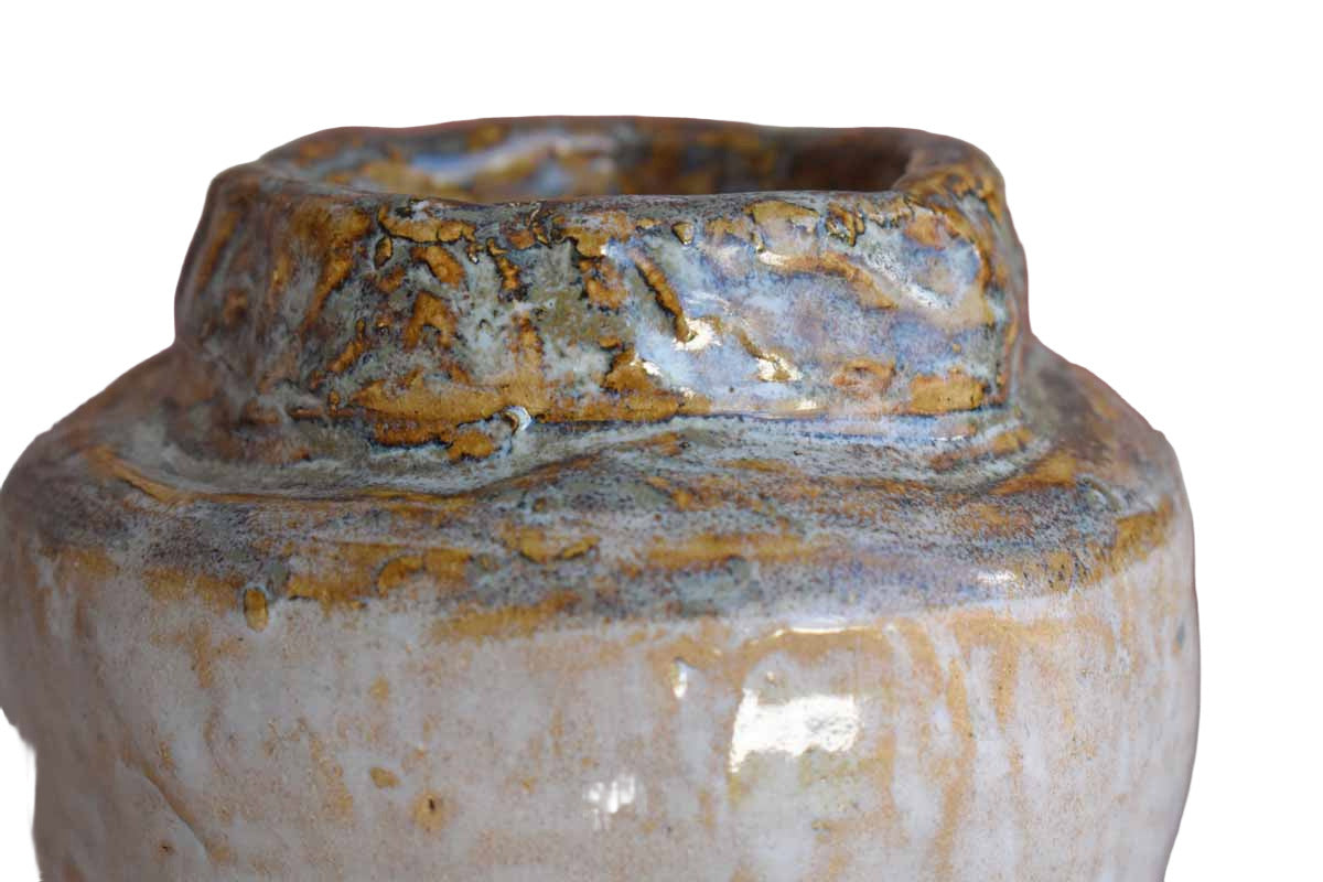 Slouchy and Primitive Handmade Stoneware Vase Made in 1984
