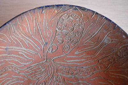 Fun Handmade Bowl with Incised Squid Decoration