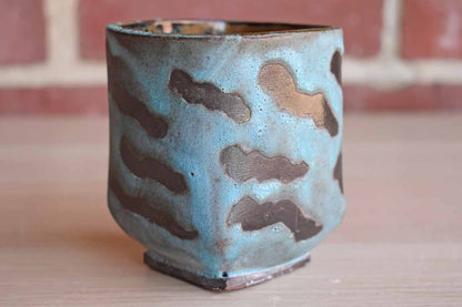 Blue Stoneware Cup with Serpentine Designs
