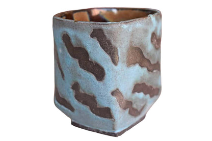 Blue Stoneware Cup with Serpentine Designs