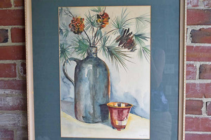 Original Signed Watercolor of a Red Pine Cone Still Life (PICKUP ONLY)
