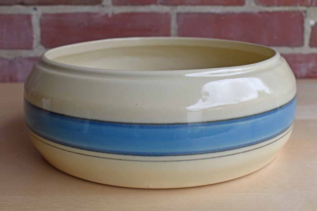 Cookson Pottery (Ohio, USA) Round Ceramic Planter with Blue Stripes