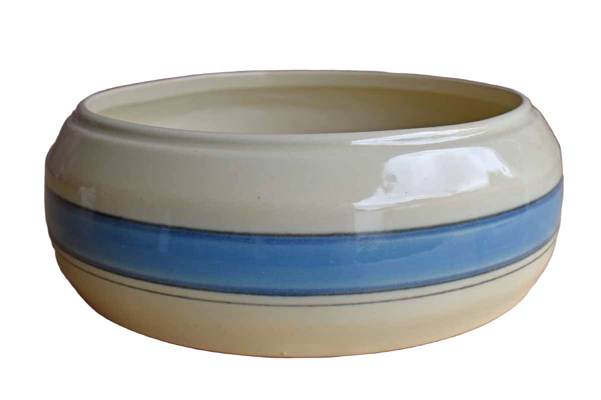Cookson Pottery (Ohio, USA) Round Ceramic Planter with Blue Stripes