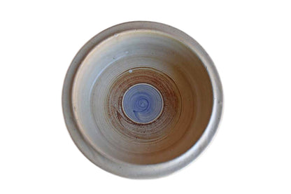 Shallow Round Stoneware Bowl with Blue and Tan Stripes