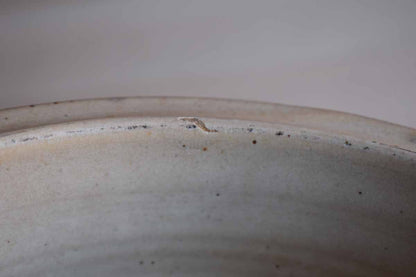 Shallow Round Stoneware Bowl with Blue and Tan Stripes
