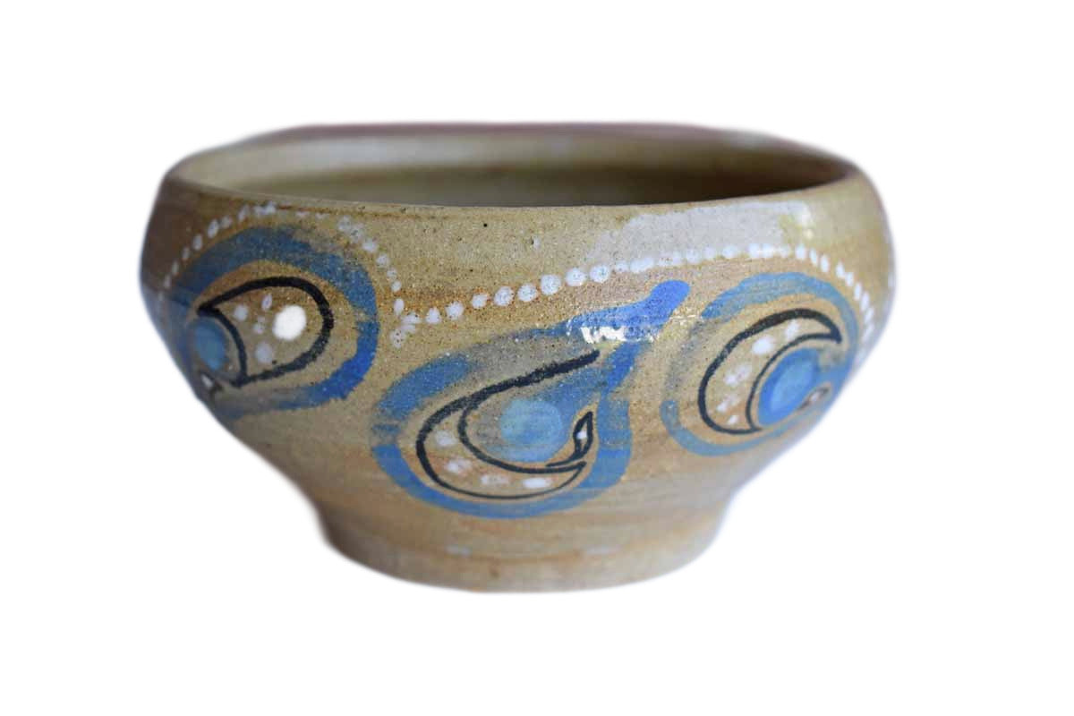 Small Stoneware Bowl with Blue, Black and White Swirling Patterns