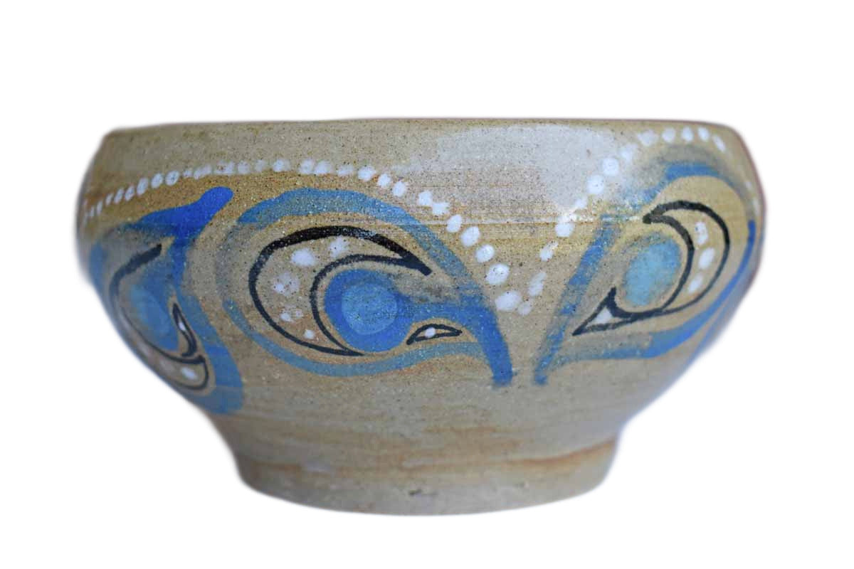 Small Stoneware Bowl with Blue, Black and White Swirling Patterns