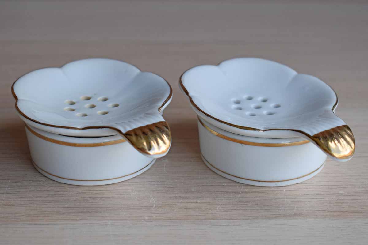 Knobler (Japan) Porcelain Tea Bag Strainers, A Pair