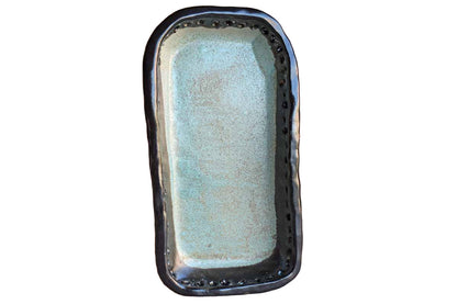 Simple black and Sea Green Handmade Stoneware Tray with Holes Around the Rim