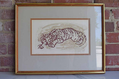 Original Signed Print of a Sleeping Tiger